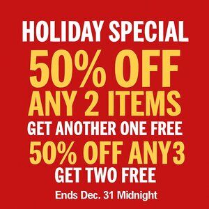 Holiday Special 50% OFF ANY 2 Get Another One FREE - BUY ANY 3 GET TWO FREE!